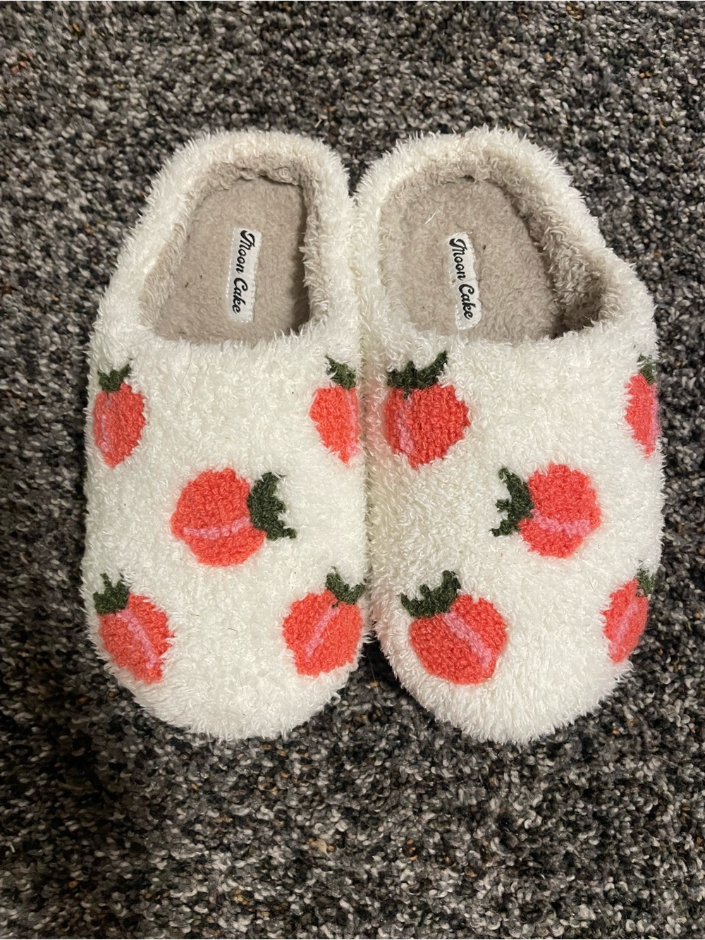 Cream Fuzzy Peach Slip-On Slippers